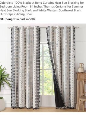 Open Box Boho White Black Out Curtains 84x 52 Pair Fringed Tassle